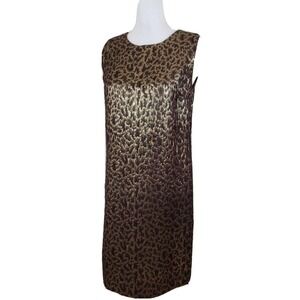 Rebecca Moses ~Woman Size 6~ Brown/Gold Metallic Animal Print Shift Dress Lined.